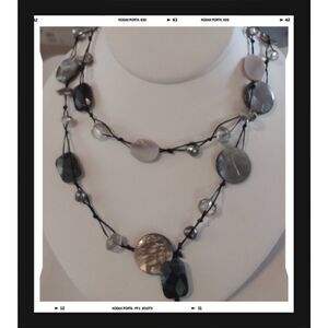 Handcrafted Abalone~MOP~Rulite Quartz~Crystal Long Knotted String Necklace